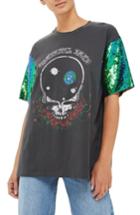 Women's Topshop By And Finally Sequin Sleeve Grateful Dead Tee Us (fits Like 0-2) - Black
