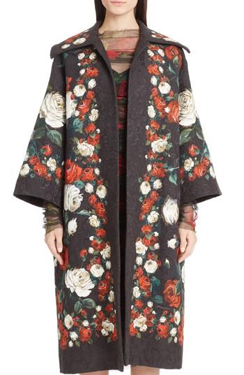 Women's Dolce & Gabbana Rose Print Brocade Coat