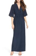 Women's Natalie Deayala Collection Flutter Sleeve Silk Gown - Blue