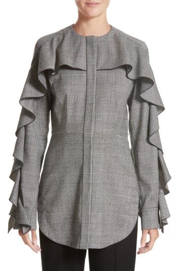 Women's Sara Battaglia Ruffle Glen Plaid Top Us / 38 It - Black
