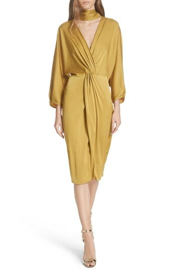 Women's Dvf Twist Front Faux Wrap Dress - Metallic