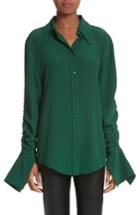Women's Stella Mccartney Ruched Flare Cuff Silk Shirt Us / 34 It - Green