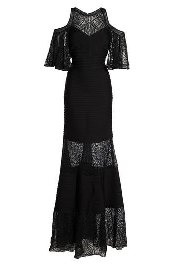 Women's Tadashi Shoji Embroidered Pintuck Cold Shoulder Gown