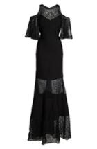 Women's Tadashi Shoji Embroidered Pintuck Cold Shoulder Gown