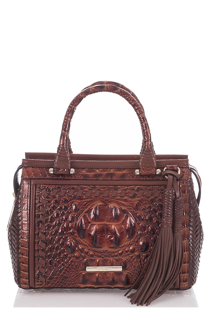 Brahmin Mini Schooner Croc Embossed Leather Satchel - Brown