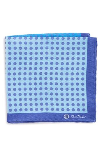 Men's David Donahue Dot Silk Pocket Square, Size - Blue