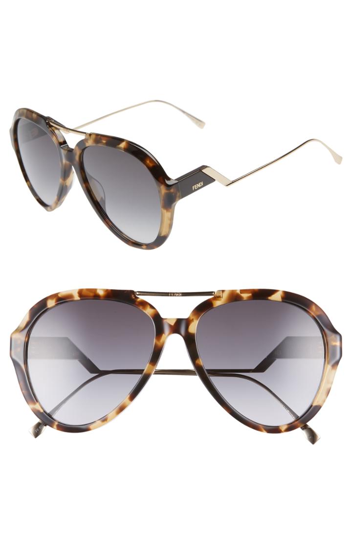 Women's Fendi 58mm Aviator Sunglasses - Dark Havana