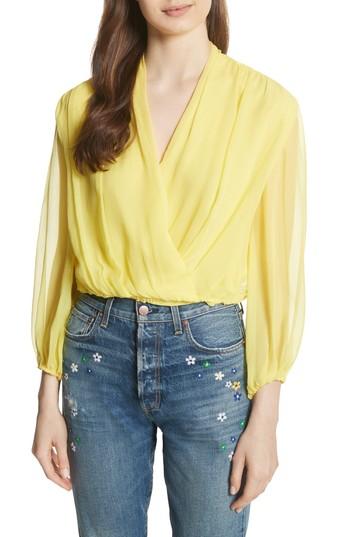 Women's Alice + Olivia Trista Faux Wrap Silk Blouson Top - Yellow