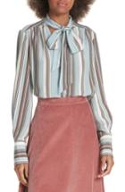 Women's Elizabeth And James Mimi Tie Neck Stripe Silk Blouse - Blue