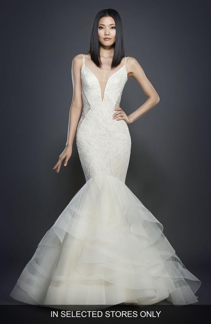 Women's Lazaro Glitter Embellished Lace Mermaid Gown, Size In Store Only - Ivory
