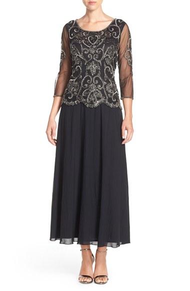 Petite Women's Pisarro Nights Embellished Mesh Gown P - Black