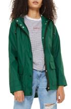 Women's Topshop Annie Hooded Rain Jacket Us (fits Like 0) - Green
