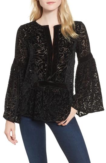 Women's Kas New York Velvet Burnout Bell Sleeve Peasant Top - Black