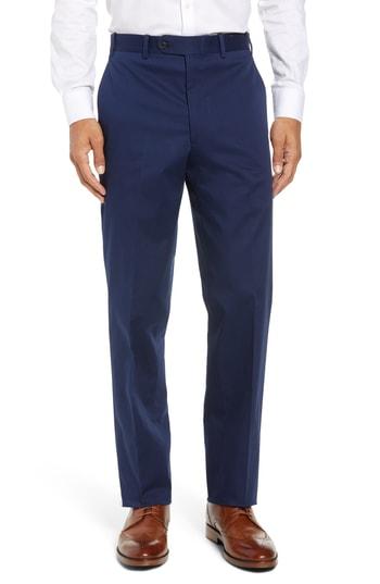 Men's John W. Nordstrom Torino Traditional Fit Flat Front Solid Stretch Cotton Trousers - Blue