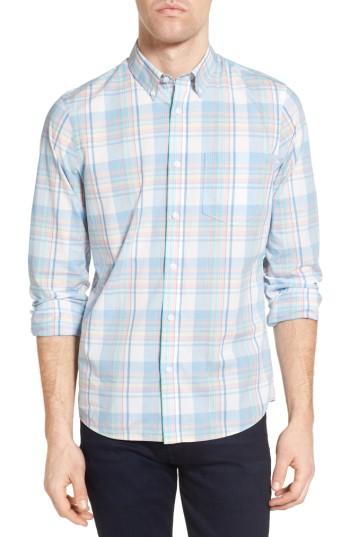 Men's Nordstrom Men's Shop Slim Fit Washed Plaid Sport Shirt, Size - Ivory