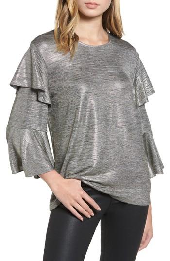 Women's Bardot Milly Ruffle Metallic Top