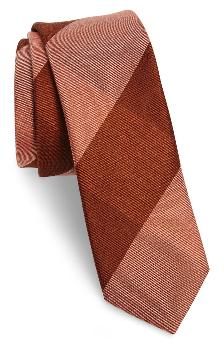 Men's The Tie Bar West Bison Plaid Wool & Silk Skinny Tie