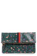 Clare V. Foldover Ditzy Floral Leather Clutch - Black