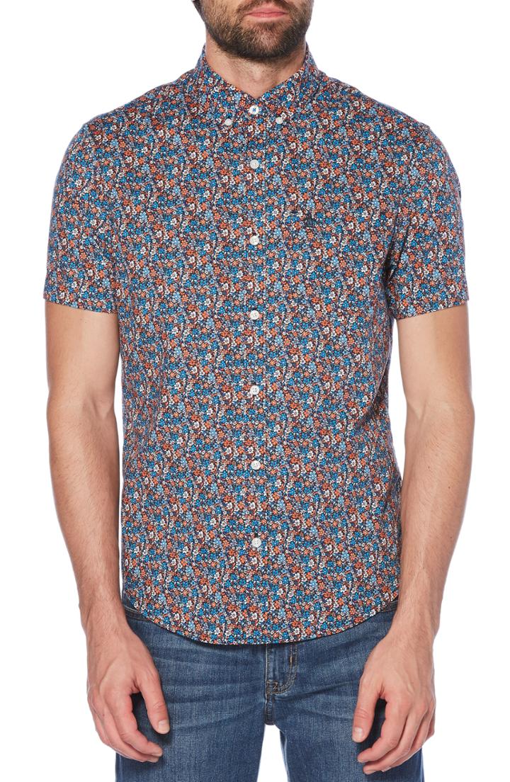 Men's Original Penguin Ditsy Floral Print Woven Shirt - Blue