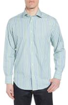 Men's Thomas Dean Regular Fit Stripe Sport Shirt, Size - Green