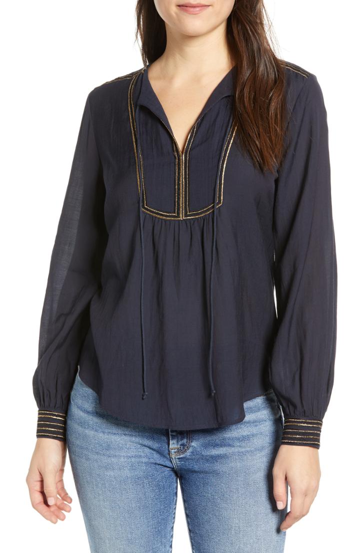 Women's Velvet By Graham & Spencer Metallic Embroidered Blouse - Blue