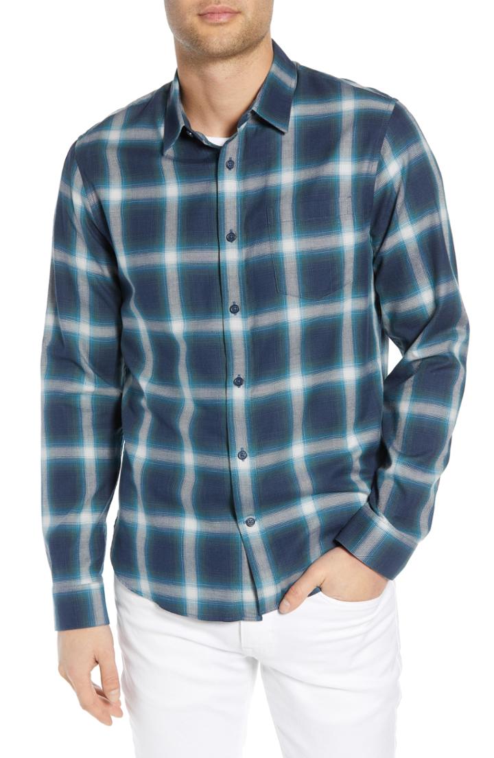 Men's Vince Ombre Shadow Plaid Sport Shirt - Blue
