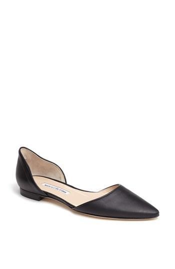 Manolo Blahnik 'soussaba' Leather Pointed Toe Flat Black