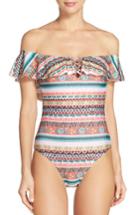 Women's Becca Tapestry Off The Shoulder One-piece Swimsuit - Orange