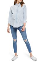 Women's Topshop Elton Bleach Denim Maternity Shirt Us (fits Like 0-2) - Blue
