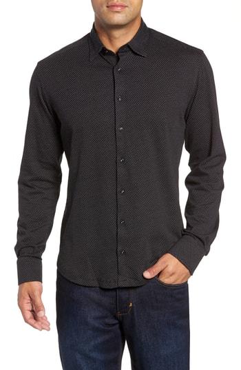 Men's Stone Rose Trim Fit Bird's Eye Sport Shirt - Black