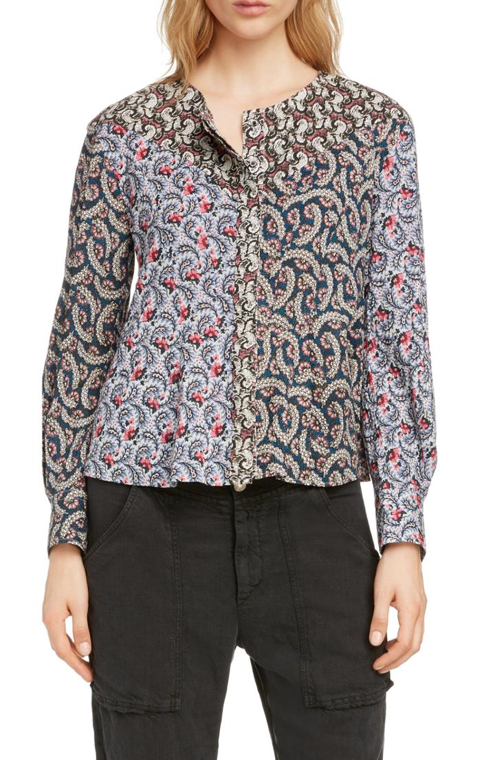 Women's Isabel Marant Etoile Loris Mixed Print Cotton Blouse Us / 34 Fr - Pink