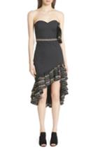 Women's Caroline Constas Cam Embroidered Asymmetrical Ruffle Dress - Black