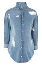 Women's Topshop Ripped Denim Maternity Shirt Us (fits Like 0-2) - Blue