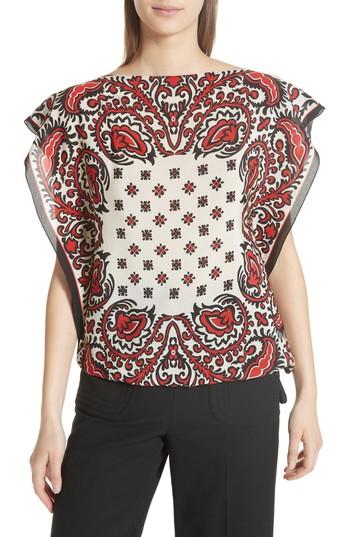 Women's Red Valentino Scarf Print Silk Top Us / 40 It - Red