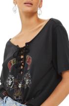 Women's Topshop By And Finally Guns N' Roses Graphic Lace-up Tee Us (fits Like 0-2) - Black