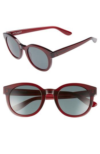 Women's Saint Laurent 51mm Round Sunglasses - Burgundy