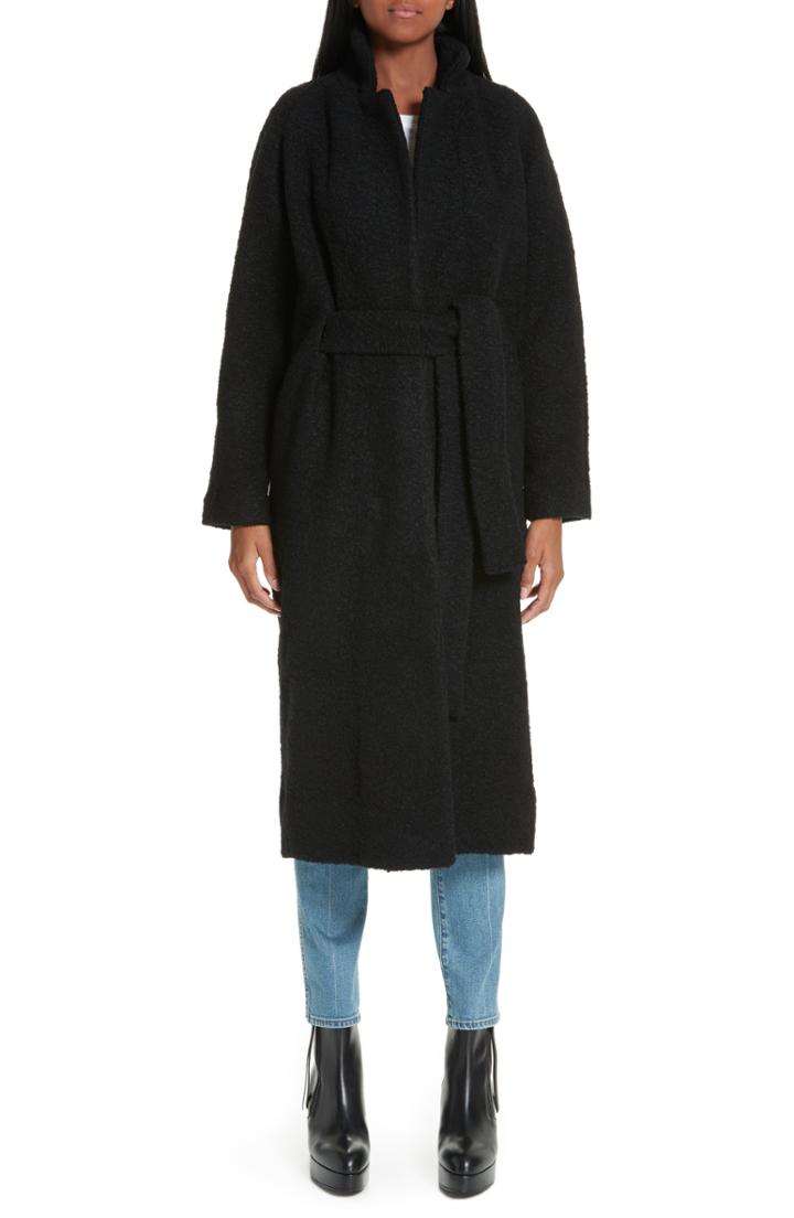 Women's Ganni Fenn Belted Wool Blend Coat Us / 36 Eu - Black