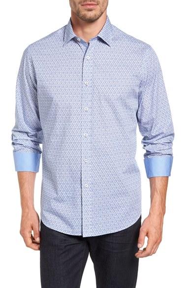 Men's Bugatchi Classic Fit Marble Print Sport Shirt