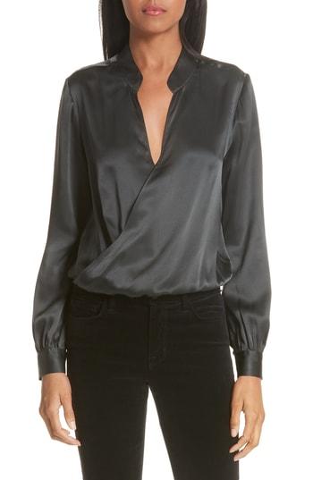 Women's L'agence Marcella Silk Charmeuse Bodysuit - Black