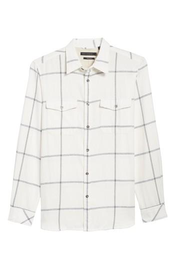 Men's French Connection Regular Fit Windowpane Flannel Sport Shirt - Ivory