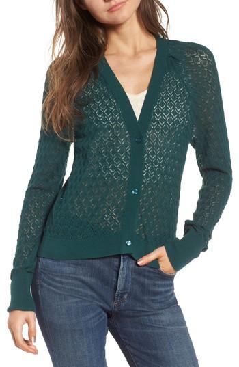 Women's Hinge Chevron Pointelle Cardigan, Size - Green