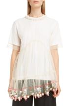 Women's Simone Rocha Imitation Pearl Embellished Layered Tulle Tee - White