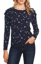 Women's Cece Ditsy Ruffled Shoulder Top, Size - Blue