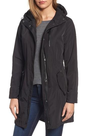 Petite Women's Michael Michael Kors Hooded Drawstring Long Coat P - Black