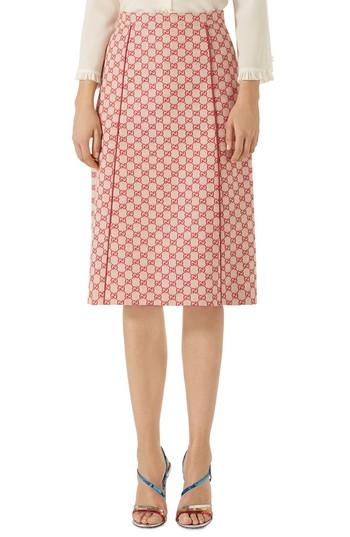 Women's Gucci Gg Print Canvas A-line Skirt Us / 36 It - Red