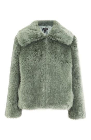 Women's Topshop Claire Faux Fur Coat Us (fits Like 0) - Green