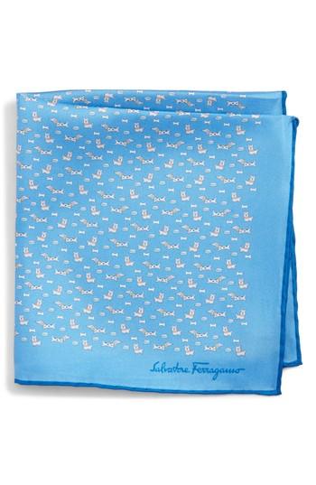 Men's Salvatore Ferragamo Edo Dog Silk Pocket Square, Size - Red