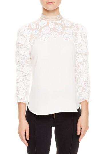Women's Sandro Ruched Sleeve Lace Blouse
