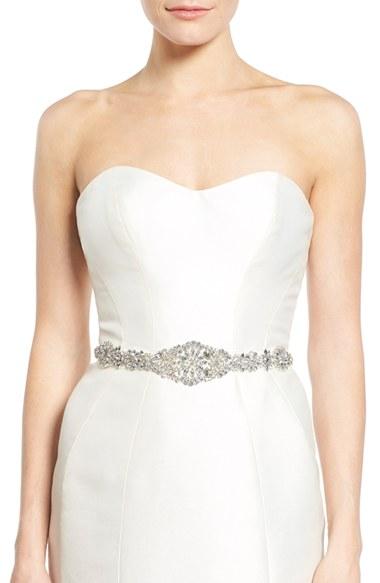 Women's Nina Faux Crystal Flower Sash Belt, Size - Ivory Organza
