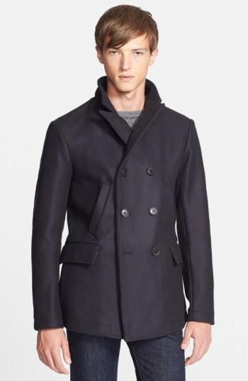 Men's Billy Reid 'bond' Wool Blend Peacoat, Size - Blue